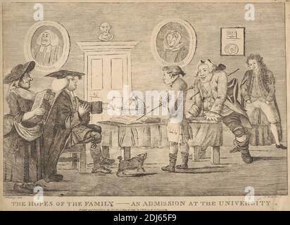 Die Hoffnungen der Familie, ein Eintritt an der Universität, Druck gemacht von James Bretherton, ca. 1730–1806, British, after Henry William Bunbury, 1750–1811, British, Published by S. W. Fores, 1761–1838, British, 1799, Radierung auf mittelschwerem, leicht strukturiertem, cremefarbenen Papier Stockfoto