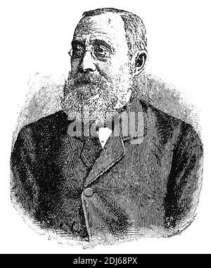 Porträt von Rudolf Ludwig Carl Virchow - deutscher Arzt, Anthropologe, Pathologe, Prähistoriker, Biologe, Schriftsteller, Redakteur und Politiker. Illustration des 19. Jahrhunderts. Weißer Hintergrund. Stockfoto