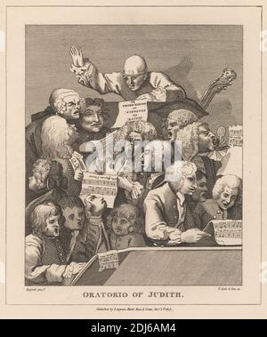 A Chorus of Singers, Probe of the Oratorio of Judith, Print Made by Thomas Cook, 1744–1818, British, after William Hogarth, 1697–1764, British, Published by Longman, Active 1804–1914, British, 1808, Radierung auf mittlerem, leicht strukturiertem, cremefarbenem Papier Stockfoto