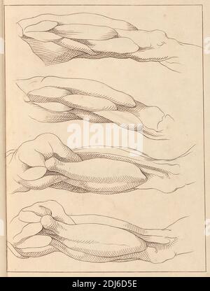 Anatomic Studies of Legs, 13. Oktober 1716, Hamlet Winstanley, 1698–1756, British, 1716, Stift und braune Tinte auf Medium, leicht strukturiert, cremefarbenes Papier, Blatt: 12 1/8 × 7 3/4 Zoll (30.8 × 19.7 cm) und Bindung: 13 Zoll (33 cm) Stockfoto