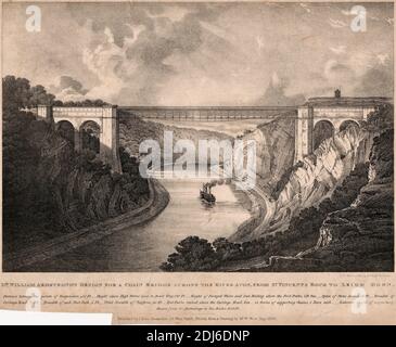 William Armstrong's Design for a Chain Bridge across the River Avon, from St. Vincents Rock to Leigh Down, R. Martin, Active 1823–1840, after William West of Clifton near Bristol, 1801–1861, British, 1830, Lithograph, Sheet: 8 1/2 x 12in. (21.6 x 30,5 cm Stockfoto