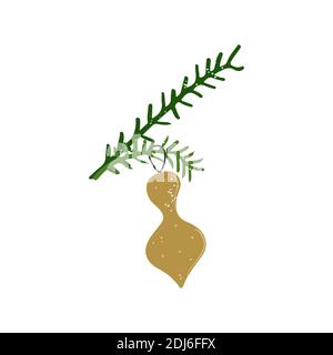 Weihnachtsspielzeug auf Neujahr Baum Zweig, Vektor-Illustration. Stock Vektor