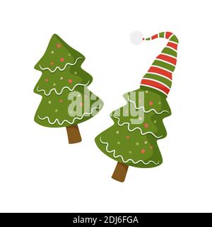 Neujahr Baum in santa Hut im Doodle-Stil, Vektor-Illustration. Stock Vektor