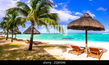 Tropischer erholsamer Urlaub an einem der besten Strände von Mauritius-Insel Stockfoto