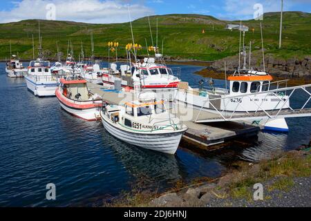 Hafen, Drangsnes, Westfjorde, Insel Stockfoto