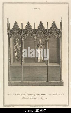 An Account of Some Ancient Monuments in Westminster Abbey, in Vetusta Monumenta, Band 2: The North Front of the Monument of King Schert (Plate IV), James Basire, 1769–1822, British, William Blake, 1757–1827, British, zugeschrieben Sir Joseph Ayloffe, 1709–1781, British, 1780, Engraving Stockfoto