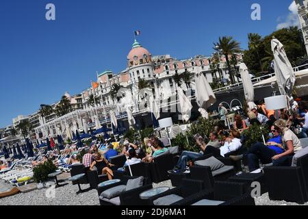 Hotel Negresco - Atmosphäre in Nizza, Frankreich am 23. Juni 2016 während der UEFA EURO 2016. Am 14. Juli 2016 hat ein Lastwagen in der südfranzösischen Stadt Nizza bei den Feierlichkeiten zum Tag der Bastille durch eine Menschenmenge gepflügt. Mindestens 84 Menschen sind tot, darunter viele Kinder, sagt das Innenministerium. Weitere 18 Menschen befinden sich im Krankenhaus in einem kritischen Zustand. Foto von Pascal Rondeau/ABACAPRESS.COM Datei Foto : Stockfoto