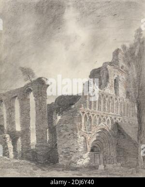 Ruin of St. Botolph's Priory, Colchester, John Constable, 1776–1837, British, ca. 1809, Schwarz-braune Kreide über Graphit mit Stumpfen auf Medium, leicht strukturiert, cremefarbenes Wove-Papier, Blatt: 17 1/8 x 14 7/8 Zoll (43.5 x 37.8 cm), architektonisches Motiv, Vögel, Kirche, Gotik (Mittelalter), Mittelalter, Priorat, Ruinen, Colchester, England, Essex, Europa, St. Botolph's Priorat, Vereinigtes Königreich Stockfoto