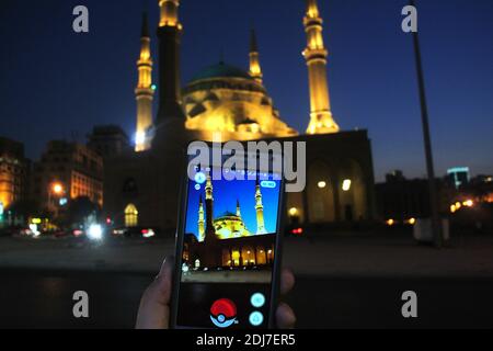 Illustration des Spiels „Pokemon Go“ im Freien in der Innenstadt von Beirut, Libanon, am 1. August 2016. Foto von Balkis Press/ABACAPRESS.COM Stockfoto