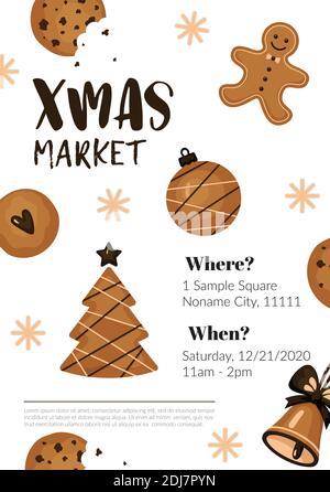Weihnachtskekse Grußkarte, Poster, Party Einladung Stock Vektor