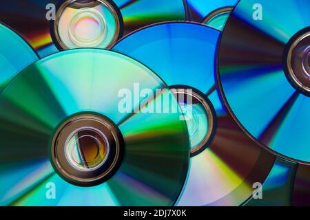 DVDs und CDs Hintergrund Stockfoto