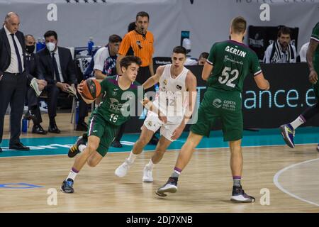 Madrid, Spanien. Dezember 2020. Pablo Sánchez beim Real Madrid Sieg über Unicaja Málaga (91 - 84) in Liga Endesa regulären Saison Spiel (Tag 14) gefeiert in Madrid, Spanien im Wizink Center am 13. Dezember 2020. (Foto: Juan Carlos García Mate/Pacific Press/Sipa USA) Quelle: SIPA USA/Alamy Live News Stockfoto