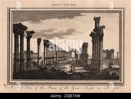 A West View of the Ruins of the Great Temple in Palmyra, John Record, aktiv 1768–1784, nach unbekanntem Künstler, 1768, Gravur Stockfoto