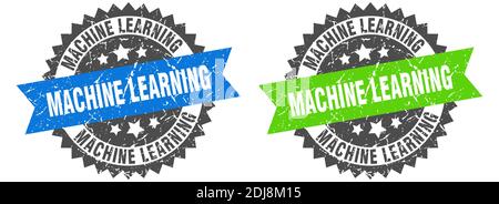 Machine Learning Grunge Stempelset. Machine Learning Band Zeichen Stock Vektor