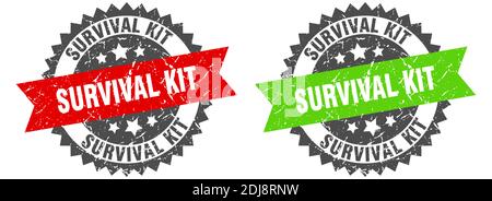 Survival Kit Grunge Stempel Set. Survival Kit Band Zeichen Stock Vektor