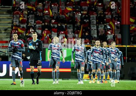 Farum, Dänemark. Dezember 2020. Spieler des FC Kopenhagen zu Fuß auf dem Spielfeld vor dem 3F Superliga-Spiel zwischen FC Nordsjaelland und FC Kopenhagen in Recht auf Dream Park in Farum. (Foto Kredit: Gonzales Foto/Alamy Live News Stockfoto