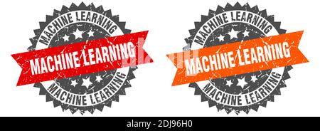 Machine Learning Grunge Stempelset. Machine Learning Band Zeichen Stock Vektor