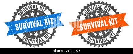 Survival Kit Grunge Stempel Set. Survival Kit Band Zeichen Stock Vektor