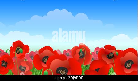 Bebilderte Mohn-Landschaft Stock Vektor