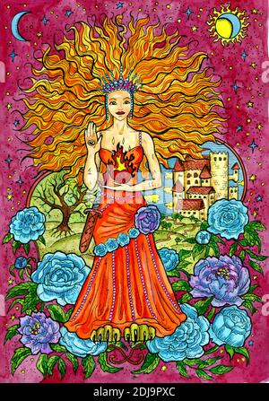 Leo-Symbol. Sternzeichen, handgezeichnete Fantasy-Grafik-Illustration. Okkulte mystische Zeichnung mit Horoskop-Symbol, Astrologie Konzept Stockfoto