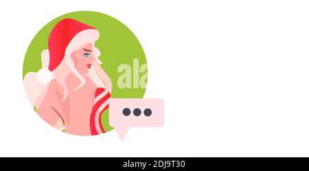 santa Frau Gesicht Avatar mit Chat Blase Neujahr weihnachten Feiertage Feier online Kommunikation Konzept Portrait horizontale Vektor Illustration Stock Vektor