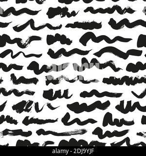 Von Hand gezeichnete gewellte Pinselstriche nahtloses Muster Stock Vektor