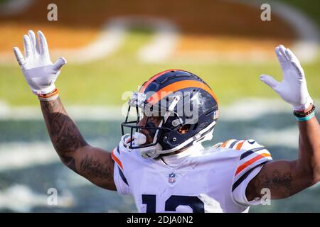 Chicago, Illinois, USA. Dezember 2020. - Bears #12 Allen Robinson II feiert seinen Touchdown während des NFL-Spiels zwischen den Houston Texans und Chicago Bears im Soldier Field in Chicago, IL. Fotograf: Mike Wulf. Kredit: csm/Alamy Live Nachrichten Stockfoto