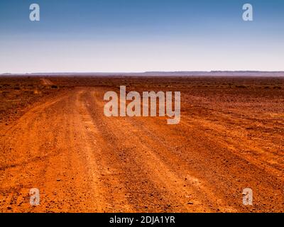 Flache Gibber Ebene entlang der unversiegelten Mt Barry - Arckaringa Road, South Australia. Stockfoto