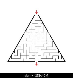 Dreieckiges Labyrinth mit ein- und Ausgang. Einfache flache Vektorgrafik isoliert auf weißem Hintergrund Stock Vektor