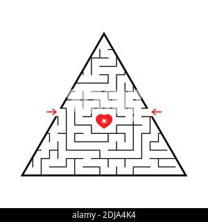Dreieckiges Labyrinth. Finden Sie den richtigen Eingang zum Labyrinth. Einfache flache Vektorgrafik isoliert auf weißem Hintergrund Stock Vektor