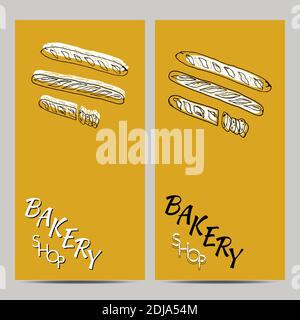 Handgezeichneter Satz von Bäckerei-Shop Poster mit Baguette. Design Skizzenelement für Menü Café, Bistro, Restaurant, Bäckerei und Verpackung. Vektordarstellung Stock Vektor
