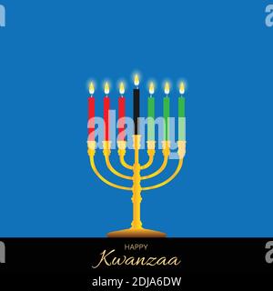 Vektor-Illustration für Kwanzaa. Schablone mit sieben realistischen Kerzen. Traditionelles afroamerikanisches Design für Urlaub Stock Vektor