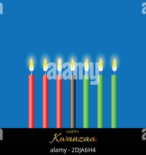 Vektor-Illustration für Kwanzaa. Schablone mit sieben realistischen Kerzen. Traditionelles afroamerikanisches Design für Urlaub Stock Vektor