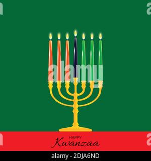 Vektor-Illustration für Kwanzaa. Schablone mit sieben realistischen Kerzen. Traditionelles afroamerikanisches Design für Urlaub Stock Vektor