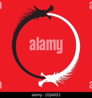Doppeldrachen Ouroboros Infinity-Symbol auf rot Stock Vektor