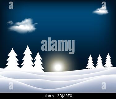 Winterweihnachtsmotiv, Vintage Laterne in verschneite Natur mit Großmond im Hintergrund, Vektorgrafik, mit Transparenz und Farbverlauf Mesh Stock Vektor