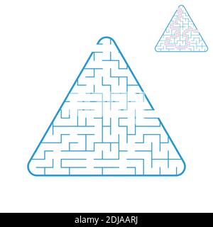 Farbe, dreieckiges Labyrinth. Ein interessantes und nützliches Spiel für Kinder. Eine einfache, flache Vektordarstellung auf weißem Hintergrund Stock Vektor