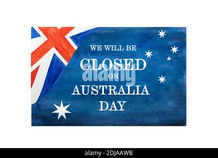 Wunderschöne Zeichnung der australischen Flagge. Nahaufnahme, keine Personen, strukturierte Oberfläche. Herzlichen Glückwunsch an Familie, Verwandte, Freunde und Kollegen Stockfoto