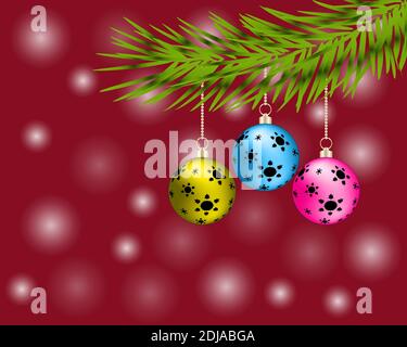 vector weihnachtskugeln hängen auf Kiefer Stock Vektor