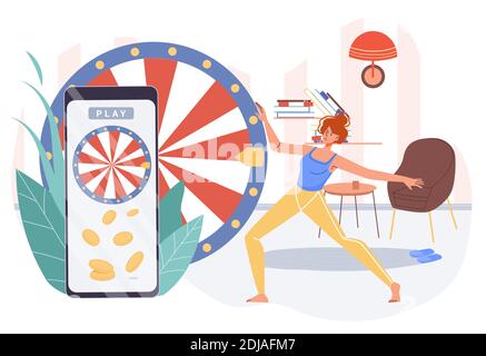 Flat Cartoon Charakter spielt Online-Casino, Vektor-Illustration Konzept Stock Vektor