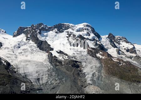 Breithorn und Klein Matterhorn Berge und Gletscher, Schweiz Stockfoto