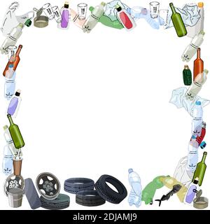 Verschiedene Arten von Müll. Quadratischer Rahmen. Eco-Konzept Stock Vektor