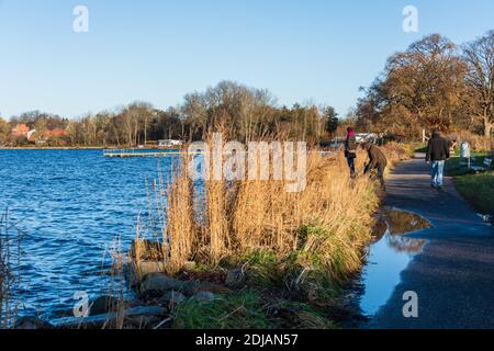 Eine mit Steinen errichtete Uferbefestigung an der Kieler Förde am Fördewanderweg Stockfoto