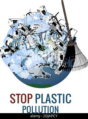 Die Verschmutzung, Müll, Plastik, Taschen auf dem Planeten. Das Konzept der Ökologie und der Welttag der Reinigung. Stock Vektor