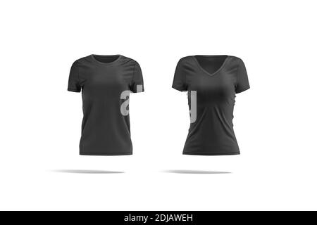 Weiße schwarze Frauen Slimfit und klassische T-Shirt Mockup, Vorderansicht, 3d-Rendering. Leere weibliche casual Unterhemd Mock up, isoliert. Jersey in klarer Qualität Stockfoto