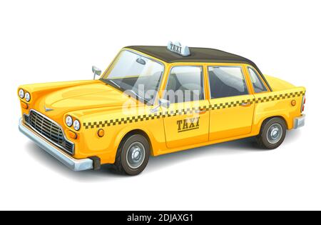 Gelb städtischen Taxi isoliert auf weißem Hintergrund. Hohe detaillierte Vektor Auto. Taxi-Service. Stadtverkehr. Vektorgrafik farbenfrohe Illustration. Stock Vektor