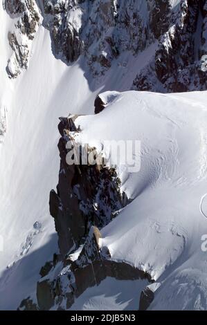 Blick vom Gipfel der Aiguille du Midi, Chamonix, Frankreich Stockfoto