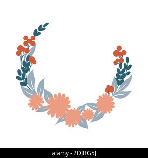 Blumenrahmen. Niedliche Retro-Blumen angeordnet un eine Form des Kranzes perfekt für Hochzeitseinladungen, Geburtstagskarten und Abdeckungen, Poligraphie. Stock Vektor