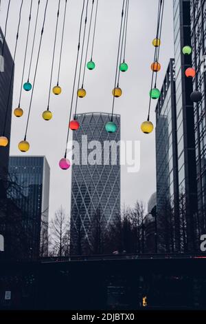 London, uk, December 2020 : Murmuration by Squidsoup, Connected by Light Festival 2020. Interactive art installations at Canary Wharf Stock Photo