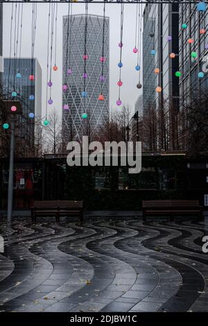 London, uk, December 2020 : Murmuration by Squidsoup, Connected by Light Festival 2020. Interactive art installations at Canary Wharf Stock Photo